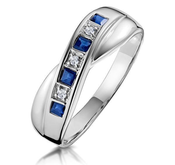 Sapphire 0.45ct And Diamond 9K White Gold Crossover Ring